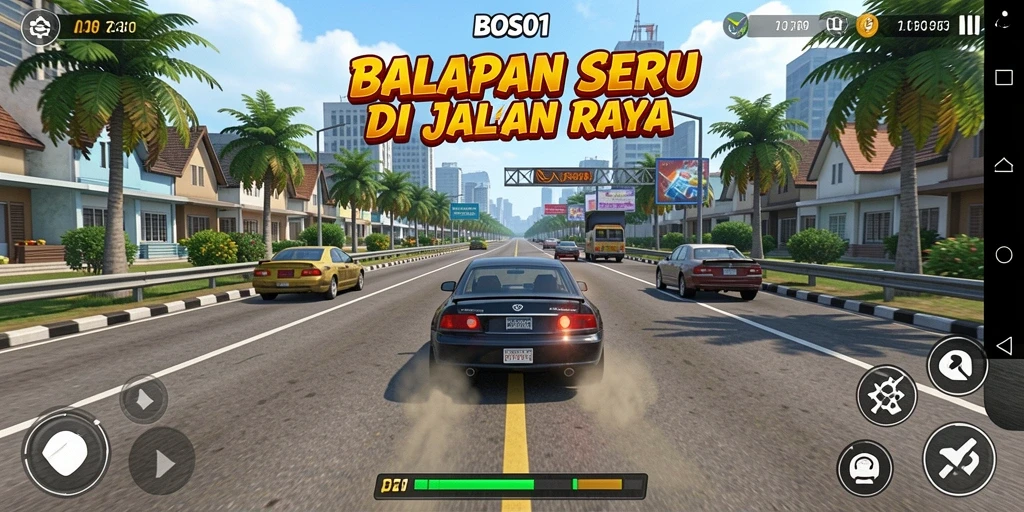 Tampilan gameplay seru balapan di jalan raya.