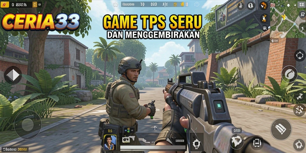 Screenshot utama CERIA33 menampilkan aksi seru dalam pertempuran TPS.