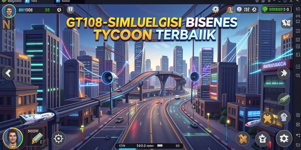 Screenshot gameplay GT108 menampilkan suasana manajemen bisnis yang dinamis.
