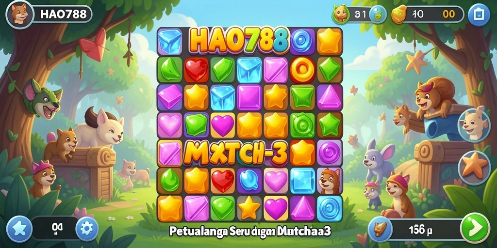 Tampilan permainan Match-3 yang penuh warna dan menantang.