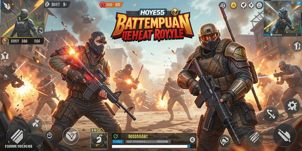 Tampilan gameplay seru pertempuran di HOYE55 Battle Royale.