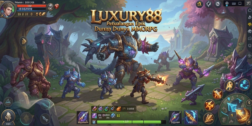 Screenshot gameplay dari LUXURY88 yang menampilkan pertempuran seru di dunia MMORPG.