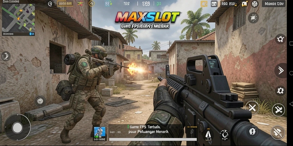 Tangkapan layar gameplay MAXSLOT yang menampilkan aksi menembak seru.
