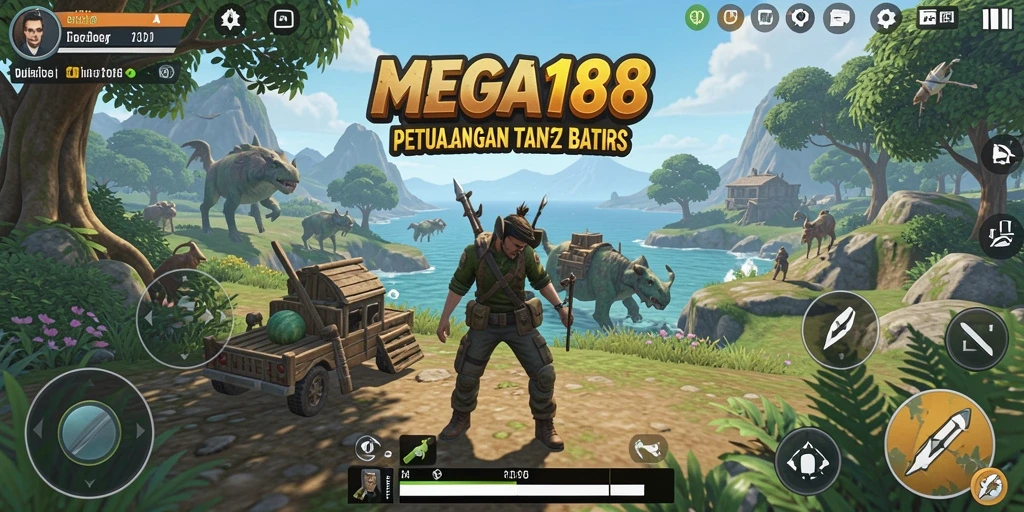 Screenshot gameplay MEGA188 menampilkan petualangan di dunia terbuka yang luas.
