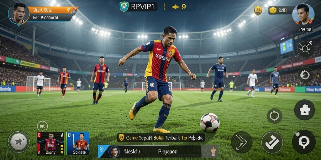 Tampilan gameplay RPVIP1 menampilkan tindakan mendebarkan dalam sepak bola.