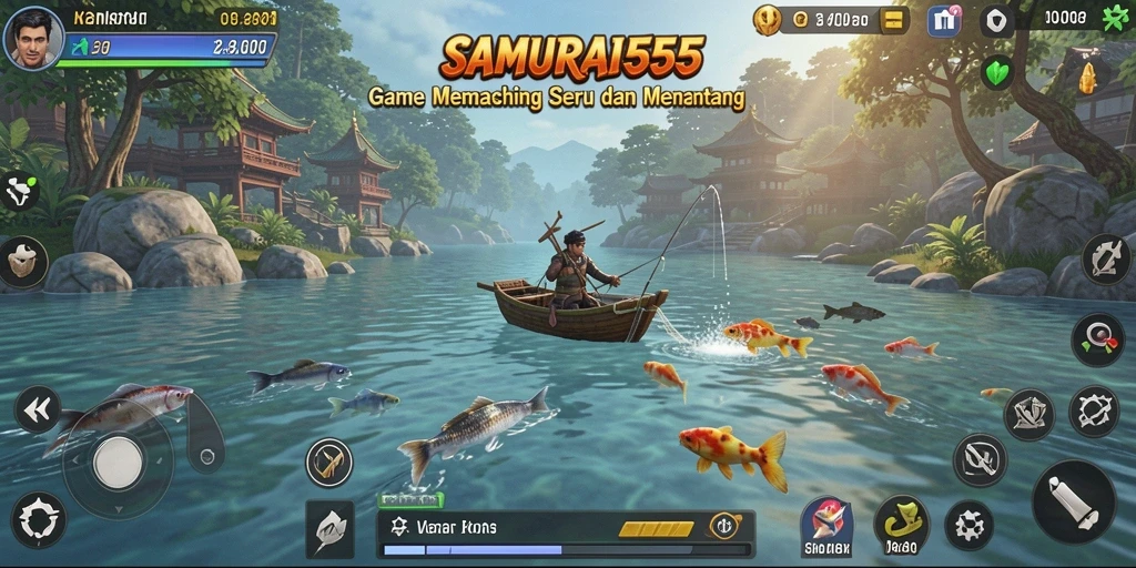 Screenshot gameplay <strong>SAMURAI555</strong> menunjukkan momen memancing yang mendebarkan.