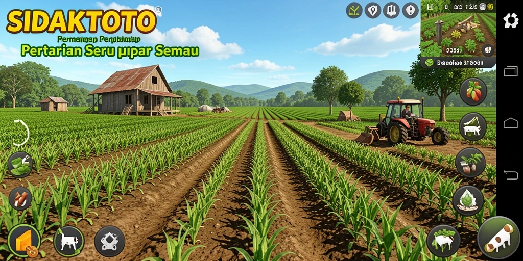 Tampilan gameplay SIDAKTOTO dengan berbagai tanaman dan hewan di ladang.
