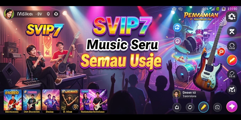 Screenshot gameplay SVIP7 menunjukkan pengguna menikmati musik dengan antarmuka yang menarik.