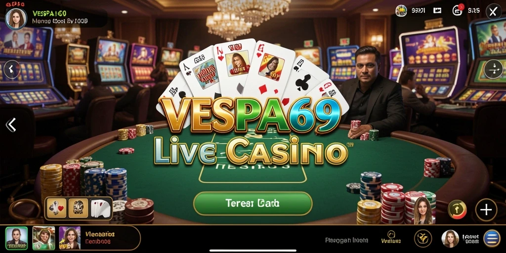 Tampilan gameplay VESPA69 dalam suasana kasino yang nyata.